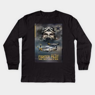 P51 Mustang Pilot Kids Long Sleeve T-Shirt